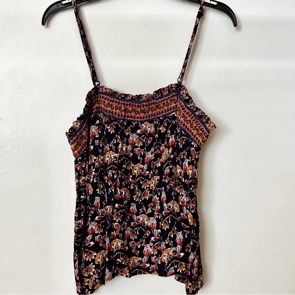 Cute NWOT Patrons of Peace Boho Multicolor Floral Print Crop Top, Size L